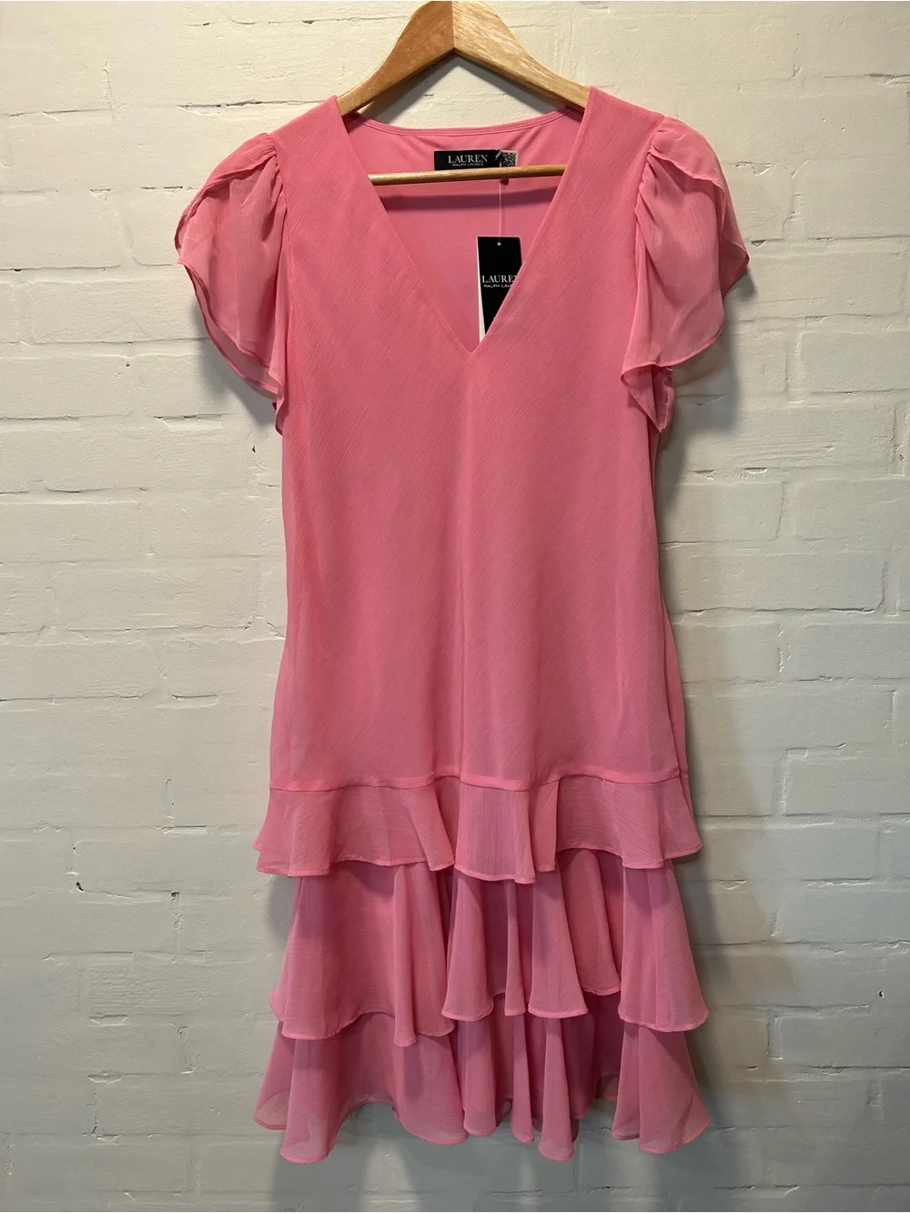 NWT Lauren Ralph Lauren Pink Crinkle Georgette Drop Waist Dress Size 2 - Picture 3 of 7